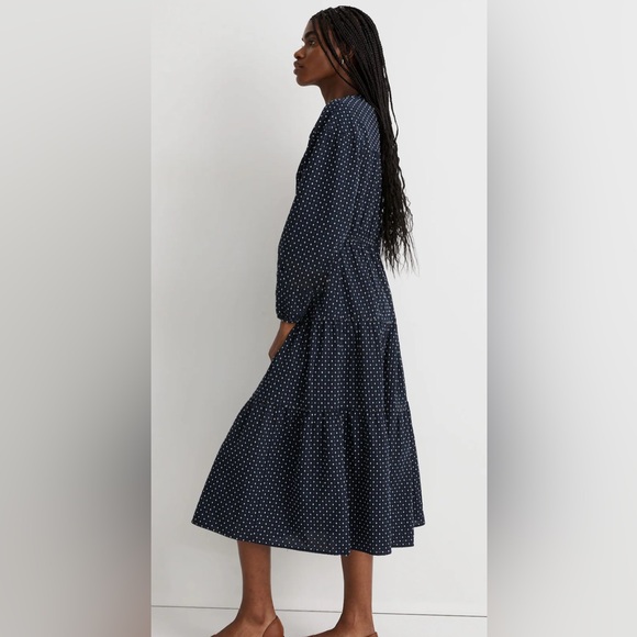 Madewell Dobby V-Neck Tiered Midi Dress Size Small - Picture 3 of 11